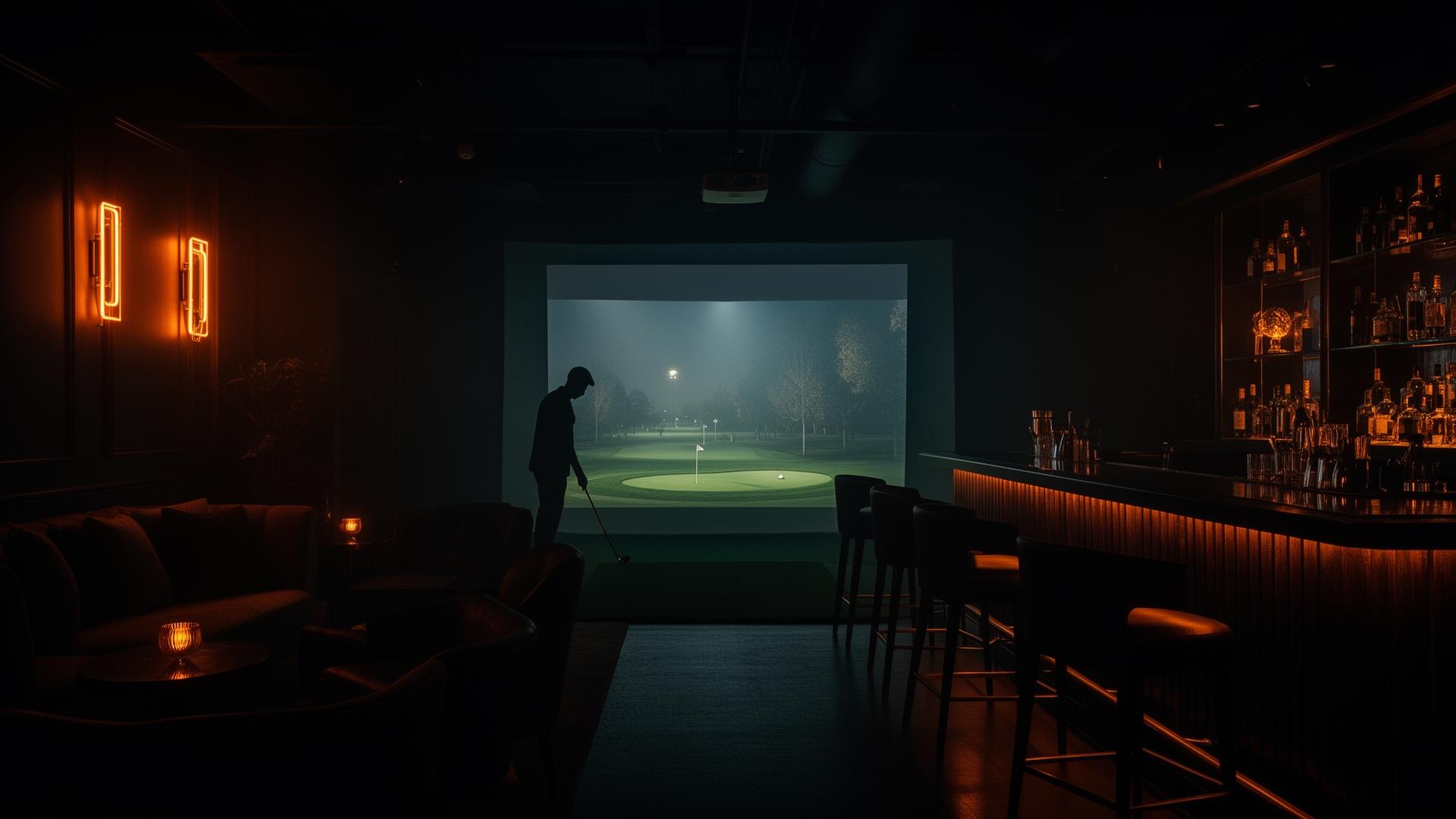 Indoor golf-simulator lounge
